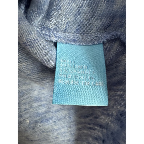 J McLaughlin T Shirt Women Size M Blue Linen Stretch V Neck Raw Rolled Hem Top - Picture 3 of 3